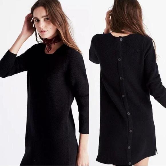 Madewell Black Wool Button Back Textured Sweater Dress - Picture 1 of 9